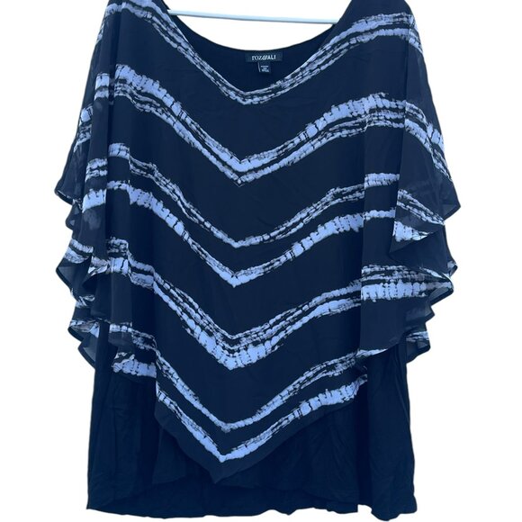 Roz & Ali Black and White Flowy Sheer Blouse 3X - Picture 5 of 10